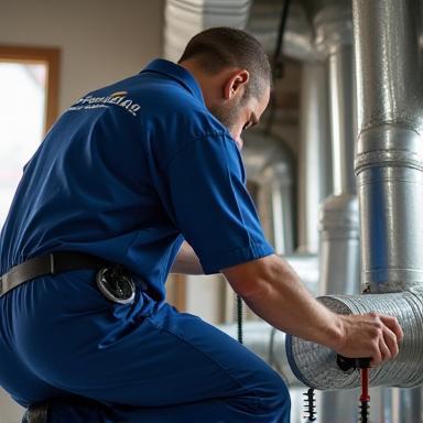 HVAC ductwork cleaning and air quality services performed by Angel Air technician